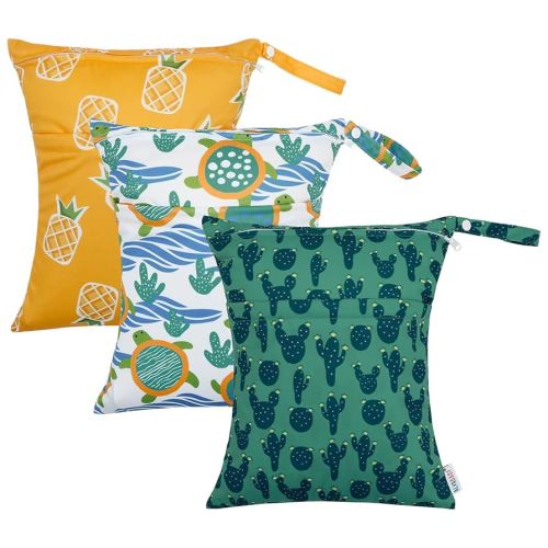 ALVABABY 3pcs Cloth Diaper Wet Dry Bags Waterproof Reusable with Two Zippered Pockets Travel Beach Pool Daycare Soiled Baby Items Yoga Gym Bag for Swimsuits or Wet Clothes 3L-ZM23A