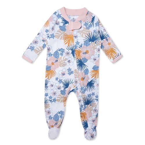 HonestBaby Sleep & Play Footed One-Piece Pajama Sleeper 100% Organic Cotton, Baby Girls