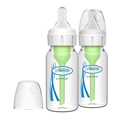 Dr. Brown’s Natural Flow® Anti-Colic Options+™ Narrow Glass Baby Bottle, 4oz/250 mL with Level 1 Slow Flow Nipple, 2-Pack, 0m+
