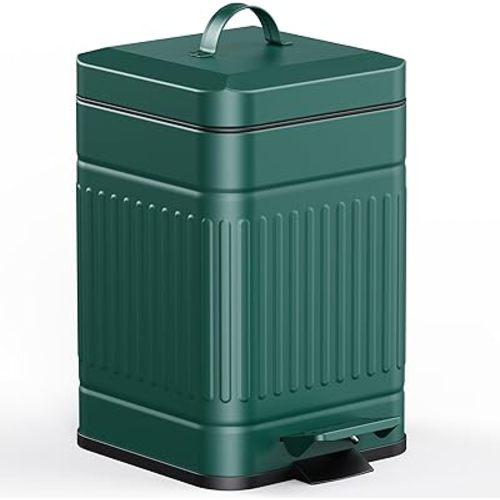CEROELDA Small Trash Can with Lid-5L/1.3 Gal,Stainless Steel Outdoor Dog Poop Garbage Can-Farmhouse Retro Metal Waste Bin w/Step Pedal for Bathroom Bedroom Office-Soft Close-Green
