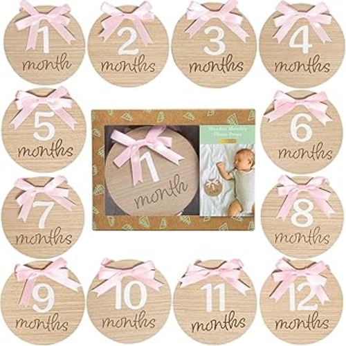 Kate & Milo Milestone Props, Bow, Double-Sided Baby Announcement Discs, Pink 3D Bow Ideal For Baby Girl's, Photo Prop for Monthly Pregnancy Journey and Baby Milestones, 1-12 Months