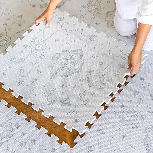 Lillefolk Baby Play Mat for Floor – 6x6ft Vintage Gray | Soft Non Toxic Premium EVA Foam Tiles for Tummy Time, Crawling & Playroom – Waterproof Interlocking Floor Mat for Babies & Toddlers (9 Tiles)