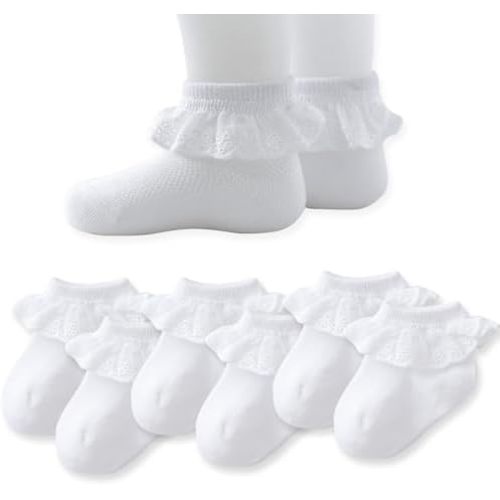 EPEIUS Baby Lace Socks Newborn Girl Eyelet Ruffle Socks Infant Toddler Dress Crew Socks 0-6/6-12/12-24 Months