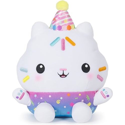 Gabby's Dollhouse Celebrations, Sprinkle Party Cakey Cat Plush, 10-Inch Interactive Stuffed Animal with Sounds, Kids Toys for Girls & Boys Ages 3+