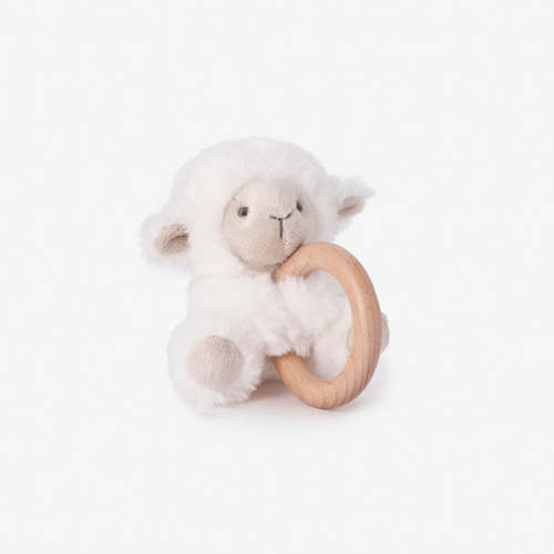 Plush Lamb Wooden Ring Rattle WHITE / O/S