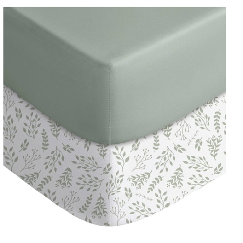 Yoofoss Baby Crib Sheets for Boys Girls, Fitted Crib Sheet 2 Pack for Standard Crib and Toddler Mattress, Super Soft Microfiber Baby Sheet 28x52x8in(Green+Leaf)