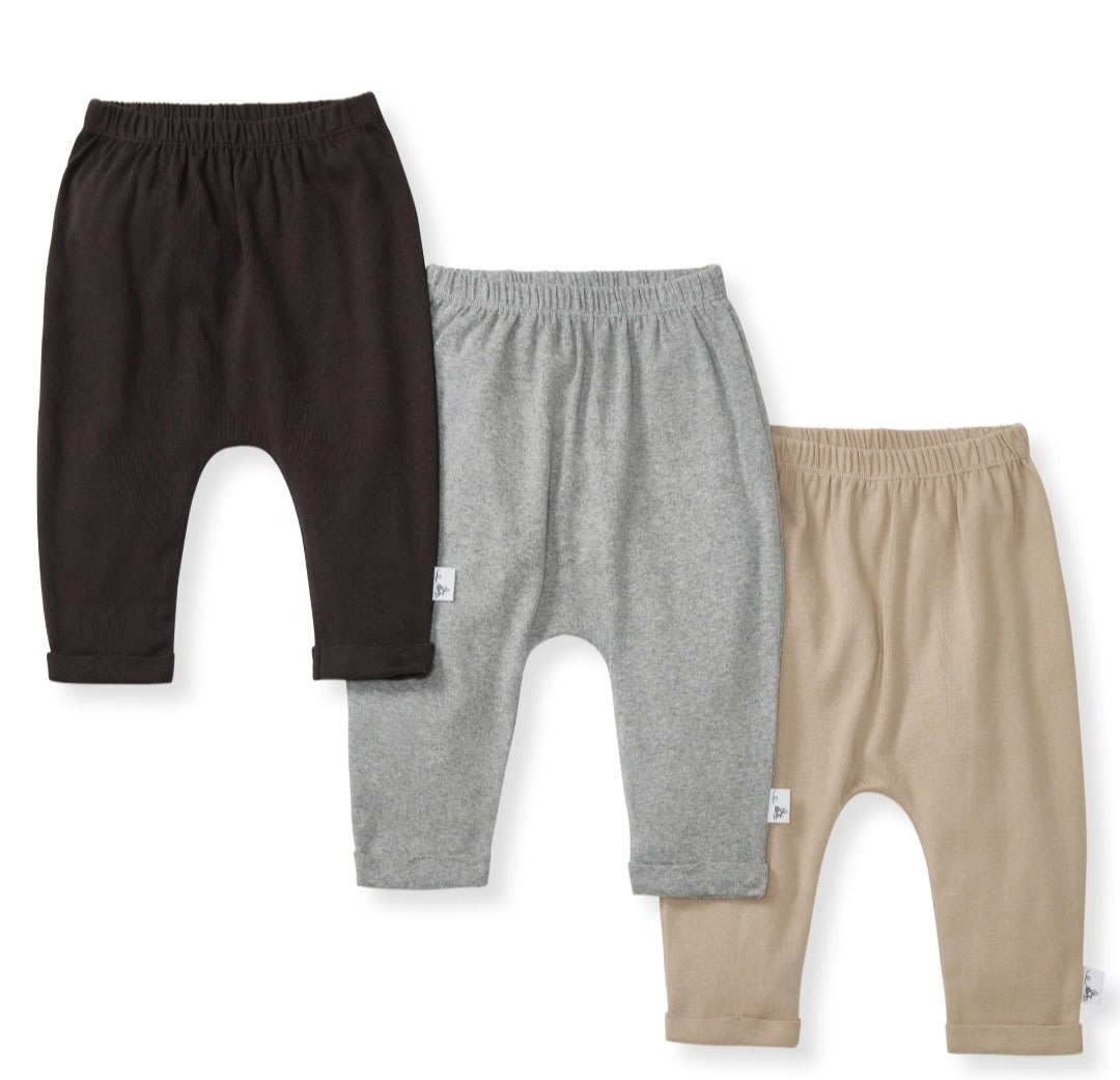 Solid Organic Cotton Baby Pants 3 Pack - Ash