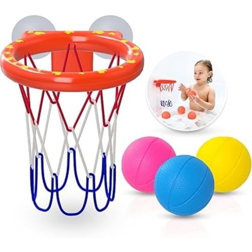 Bath Toys - Bathtub Basketball Hoop for Toddler Kids - Mold-Free Bath Toys with Strong Suction Cups and 3 Colorful No-Hole Balls - Fun Shower and Bathtub Toy for Toddlers