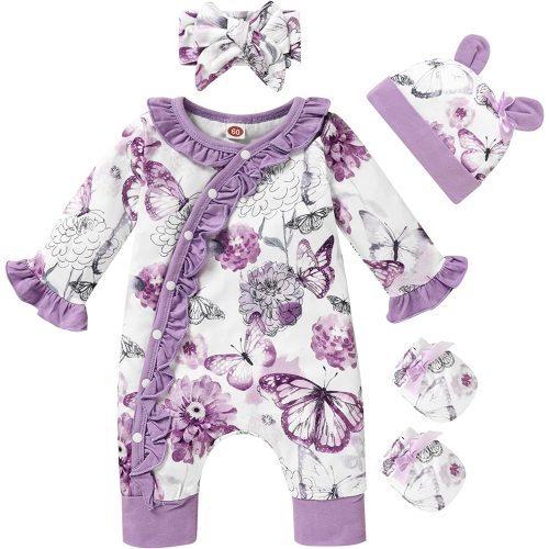 Newborn Girl Floral Jumpsuit Baby Girl Long Sleeve Ruffle Romper Overall Coming Home Outfits