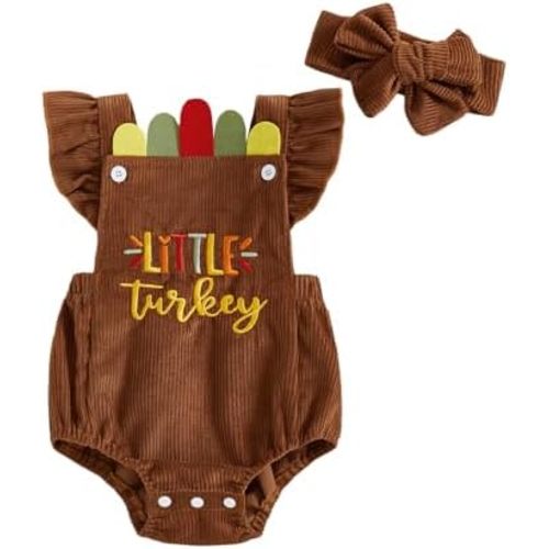 YINGISFITM My First Thanksgiving Baby Girl Outfit Infant Turkey Onesie Bubble Romper Newborn Clothes for Girls