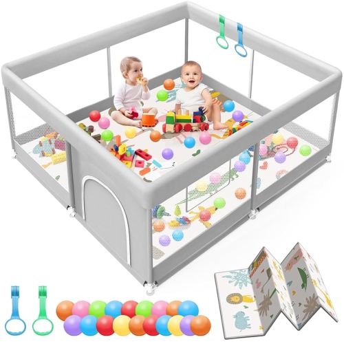 Baby Playpen with Mat, 50x50 Inch Playpen with Mat Waterproof for Babies and Toddlers Play Pen Playards Safety Gate Fence Active Center Indoor