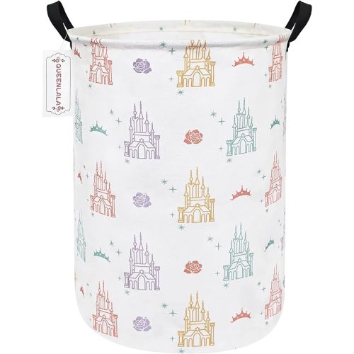 QUEENLALA Large Storage Basket,Laundry Hamper/Bathroom/Home Decor/Collapsible Round Storage Bin,Boys and Girls Hamper/Boxes/Clothing(Round-Rose Castle)