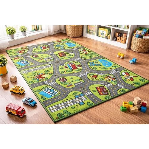 Kids Carpet Playmat Rug City Life Great for Playing with Cars and Toys - Play Learn and Have Fun Safely - Kids Baby Children Educational Road Traffic Play Mat for Bedroom Play Room Game Safe Area