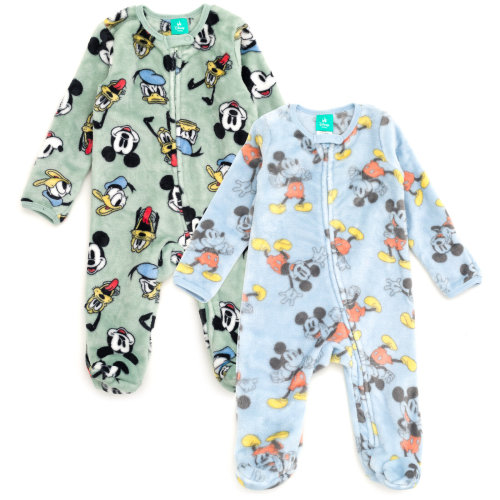 Disney Mickey Mouse Donald Duck Pluto Fleece 2 Pack Coveralls Woobie Newborn to Infant