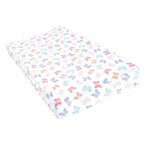 Hudson Baby Girls Cotton Changing Pad Cover, Pastel Butterfly, One Size
