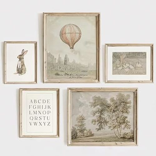 Vintage Nursery Wall Art Children Room Canvas Wall Decor Country Posters Botanical Prints Vintage Landscape Pictures Kids Child Wall Art Neutral Artwork for Playroom Bedroom 12x16x5 Inch Unframed