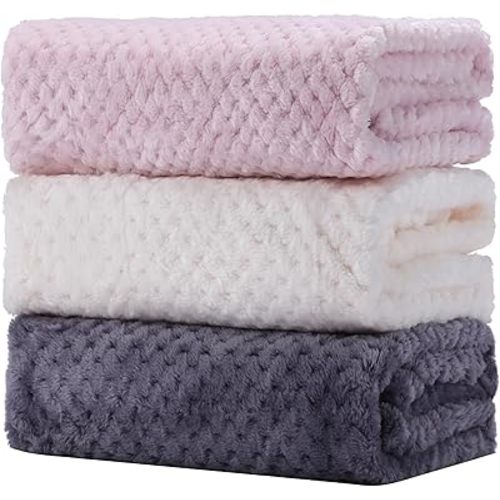 Newwiee 3 Pcs Baby Blankets 30" x 40" Soft Neutral Fuzzy Blanket for Toddler Infant Newborn Stroller Travel Supplies (Fresh Color)