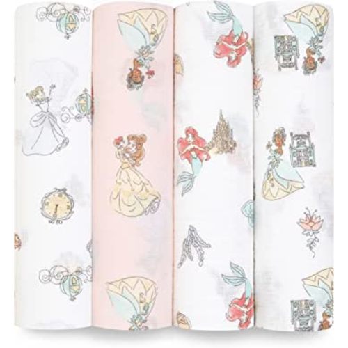 aden + anais Essentials Muslin Swaddle Blankets, Newborn Receiving Blanket for Swaddling, 100% Cotton Baby Swaddle Wrap, 4 Pack, Disney Princess
