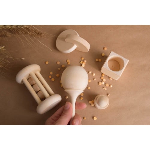 Wooden Montessori Baby Gift Toys Set, Interlocking Discs, Wooden Montessori Rattle, Rolling Ball Cylinder Toy, Palmar Grasp Cylinder Block