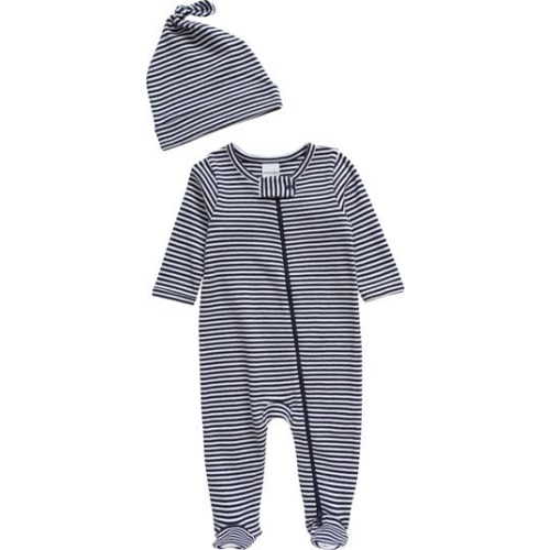 Print Zip Footie & Beanie Set, 3 M