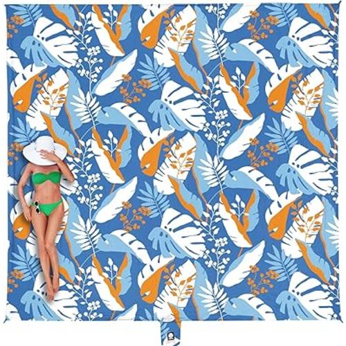 WEKAPO Beach Blanket Waterproof Sandproof Oversized, Extra Large Beach Mat Sand Free, Lightweight & Compact Sand Free Mat with 6 Stakes & 4 Corner Pockets