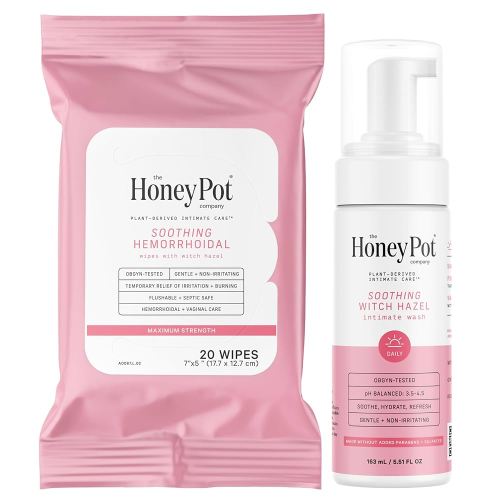 The Honey Pot Company - Witch Hazel Feminine Wash and Wipe Bundle - Postpartum Essentials - New Mom Must Haves