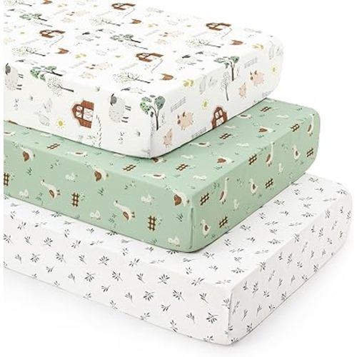 david's kids 3 Pack Fitted Crib Sheets, Ultra Soft Breathable Comfortable Baby Sheet Set for Boys Girls Neutral, 28x52 Inch Fits Standard Crib and Toddler Mattresses, Farm