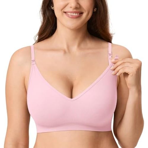 MOMANDA Sleep Nursing Bras for Breastfeeding Seamless Wirefree Maternity Bra V Neck Comfortable Bralette