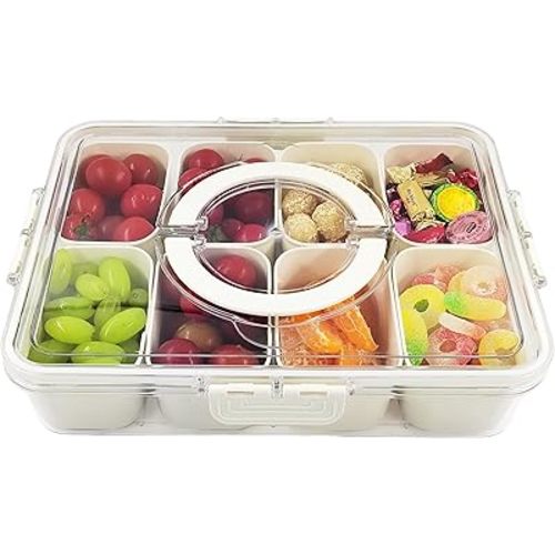 Snack Box Container, Divided Serving Tray with Lid and Handle Snackle Box Container, Snack Organizer for Adults Fruit, Veggie, Perfect for Party, Entertaining