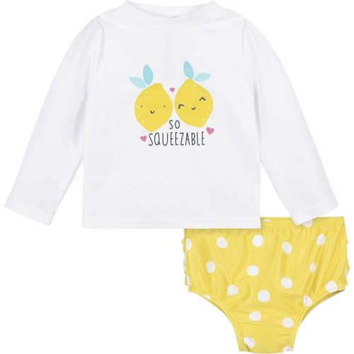 Gerber Girls' Baby Toddler Long Sleeved Rashguard Swim Bathing Suit Set