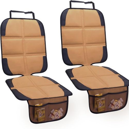Car Seat Protector, 2 Pack Baby CarSeat Protector with Mesh Pockets & Non-Slip Backing 600D Durable Seat Cover Under Baby Child Car Seat, (Black, Standard)