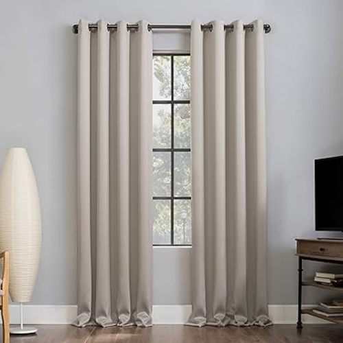 Sun Zero Nordic 2-pack Theater Grade Extreme 100% Blackout Grommet Curtain Panel Pair, 52" x 84", Stone