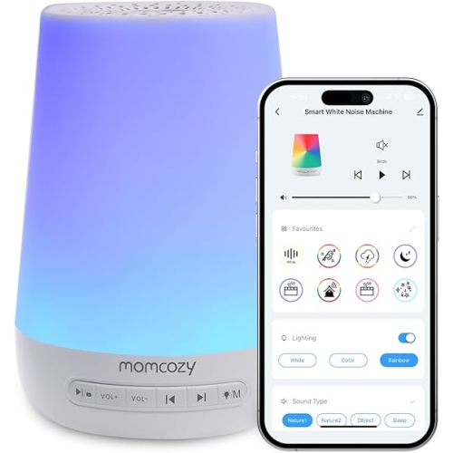 Baby Sound Machine, Momcozy White Noise Machine for Baby Sleeping with Night Light, Toddler Sleep Trainer with 34 Soothing Sounds, Timer, App Remote Control, Personal Sleep Routine (Blue) - 1 Count (Pack of 1)