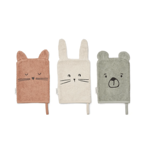 Liewood - Sylvester organic cotton washcloths - Set of 3 - Dove blue mix | Smallable