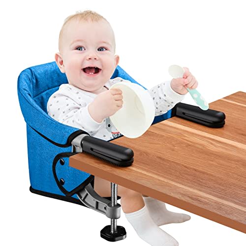 Hook On Chair,Clip on High Chair, Fold-Flat Storage Portable Baby Feeding Seat, High Load Design, Attach to Fast Table Chair Removable Seat for Home and Travel(Bright Blue)
