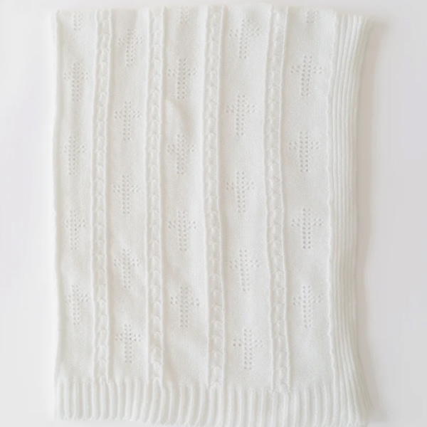 Bailey Baby Blanket - Worth Avenue White with Crosses