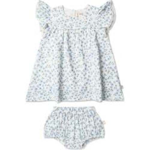Organic Short Sleeve Flutter Dress, Blue Vines - Makemake Organics Dresses | Maisonette