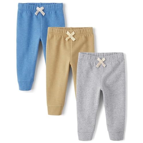 The Children's Place,Baby Boys,and Toddler Fleece Jogger Pants,Blue/Brown/Grey 3-Pack,6 Months,9 Months