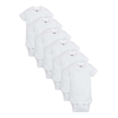 Wonder Nation Baby Neutral Cotton White Short Sleeve Bodysuits, 6-Pack, Newborn-24M
