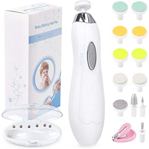 Baby Nail File Electric Nail Trimmer, Baby Nail Filer Kit with Nail Clippers, Toes Fingernails Care Trim Polish Grooming Safe for Infant Newborn Babies Toddler Kids or Women, 12 Grinding Heads
