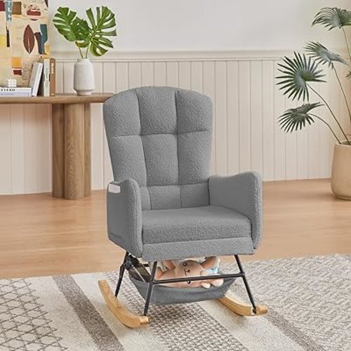 oaaktu Nursery Rocking Chair,Upholstered Glider Rocker with High Backrest for Living Rooms, Bedrooms, Offices (22Grey)
