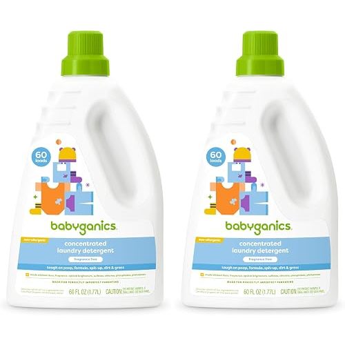 Babyganics 3X Baby Laundry Detergent,HE compatible,Stain-Fighting,Fragrance Free,60 Fl Oz,(Pack of 2)