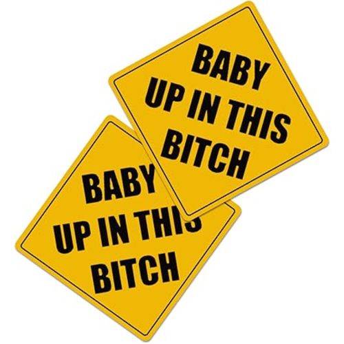 ZONETECH "Baby Up On This Bitch" Vehicle Bumper Magnet - 2-Pack Premium Quality Convenient Reflective "Baby Up On This Bitch" Vehicle Safety Funny Sign Bumper Magnet