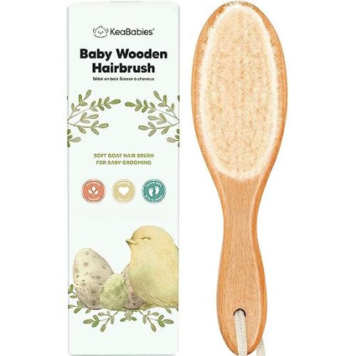 Baby Wooden Hair Brush - Baby Brush with Soft Goat Bristles - Cradle Cap Brush - Perfect Scalp Grooming Product for Infant, Toddler, Kids (Walnut, Oval)