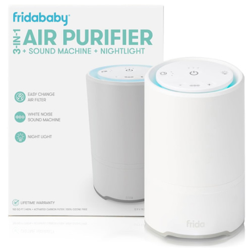 Frida Baby 3-in-1 Baby Air Purifier for Allergy Relief, Sound Machine for Sleeping + Nightlight, HEPA Filter Purifier for Bedroom with 3 Fan Speeds, Easy-Change Filter, Auto-Off Timer