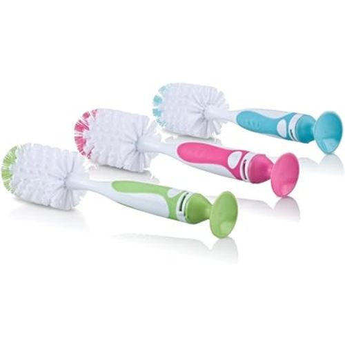 Nuby 2-Pack Easy Clean Bottle Brush with Suction Base, Colors May Vary, 5", 2 Count