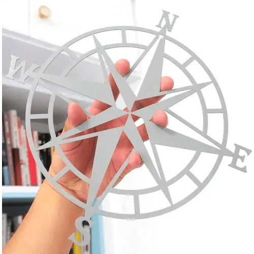 ESTART 11 Inches Metal Decorative Nautical Compass Wall Decor, Living Room Bedroom Office Porch Garden Patio Signs Wall Hanging Art Beach Theme Home Decoration (Cyan Gray)
