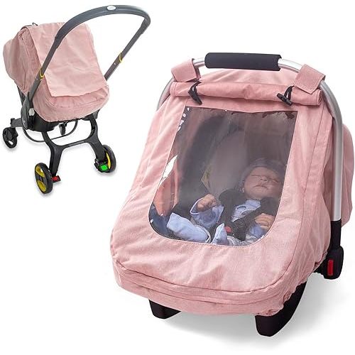 Car Seat Rain Cover, Waterproof Baby Car Seat Cover, Infant Carseat Cover with Transprant Window & Vents, Baby Carrier Canopy Protect from Snow, Stroller Rain Cover Weather Shield for Winter