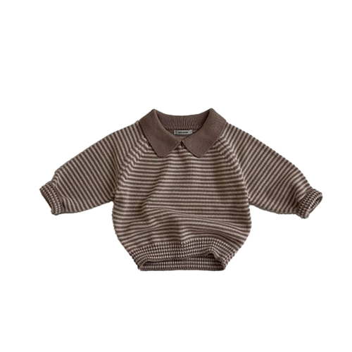 Korean Style Boys Autumn Striped Sweater Soft Comfortable Lapel Design Trendy Kids Top
