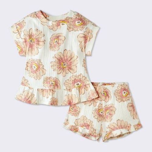 Baby Girls' 2pc Polka Dot Peplum T-Shirt and Ruffle Shorts Set - Cloud Island™ Cream 3-6M